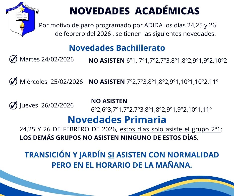 Novedades académicas para los días martes 24, miércoles 25, y jueves 26 de febrero de 2026.